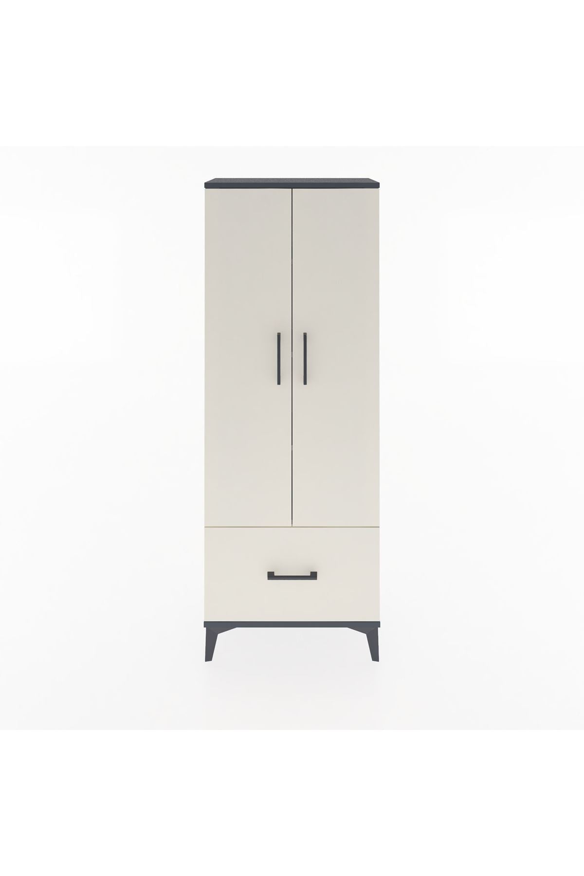 Arges Dolap 4 Raflı Tek Çekmeceli 2 Kapaklı 60x30x163 Antrasit-Aytaşı