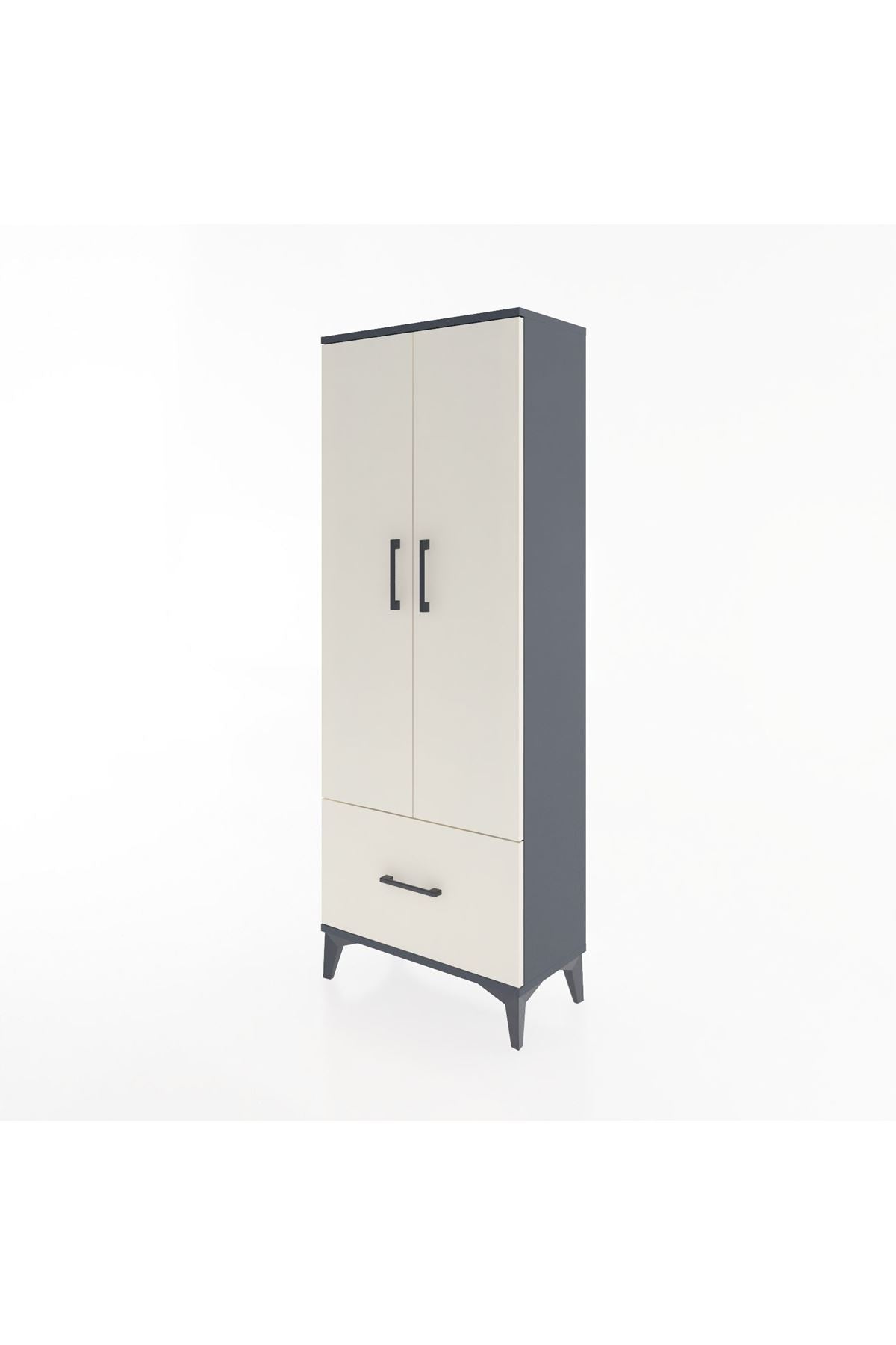 Arges Dolap 4 Raflı Tek Çekmeceli 2 Kapaklı 60x30x163 Antrasit-Aytaşı
