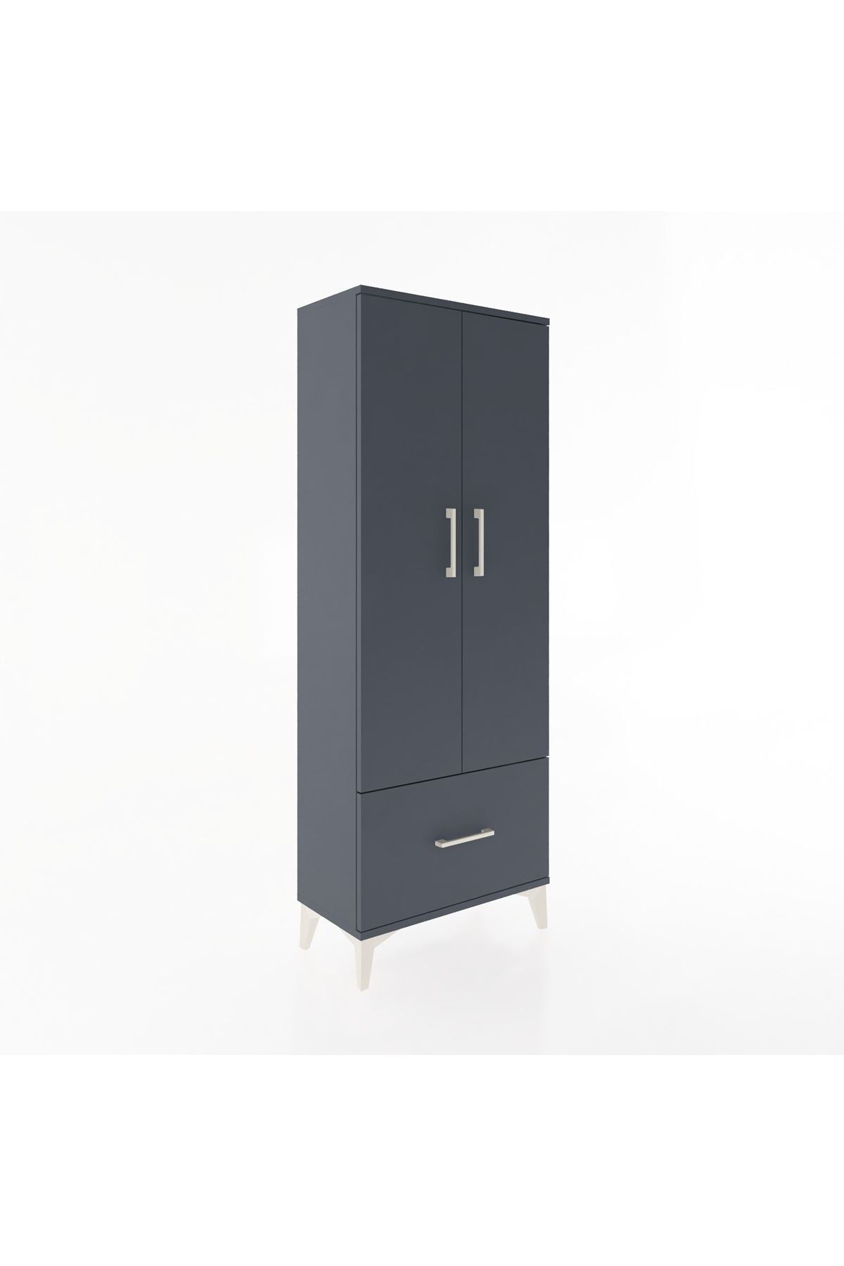 Arges Dolap 4 Raflı Tek Çekmeceli 2 Kapaklı 60x30x163 Antrasit-Antrasit