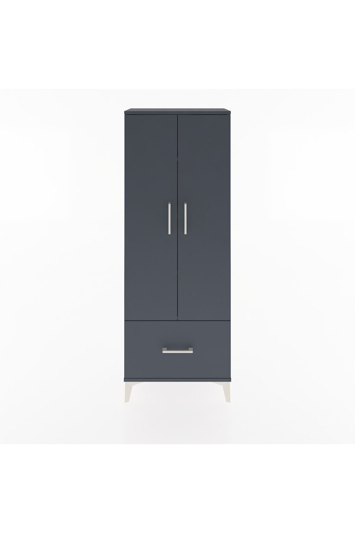 Arges Dolap 4 Raflı Tek Çekmeceli 2 Kapaklı 60x30x163 Antrasit-Antrasit