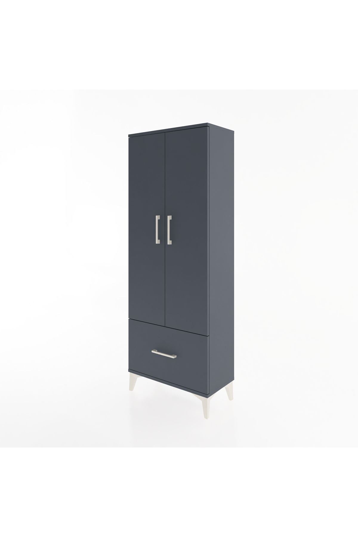 Arges Dolap 4 Raflı Tek Çekmeceli 2 Kapaklı 60x30x163 Antrasit-Antrasit