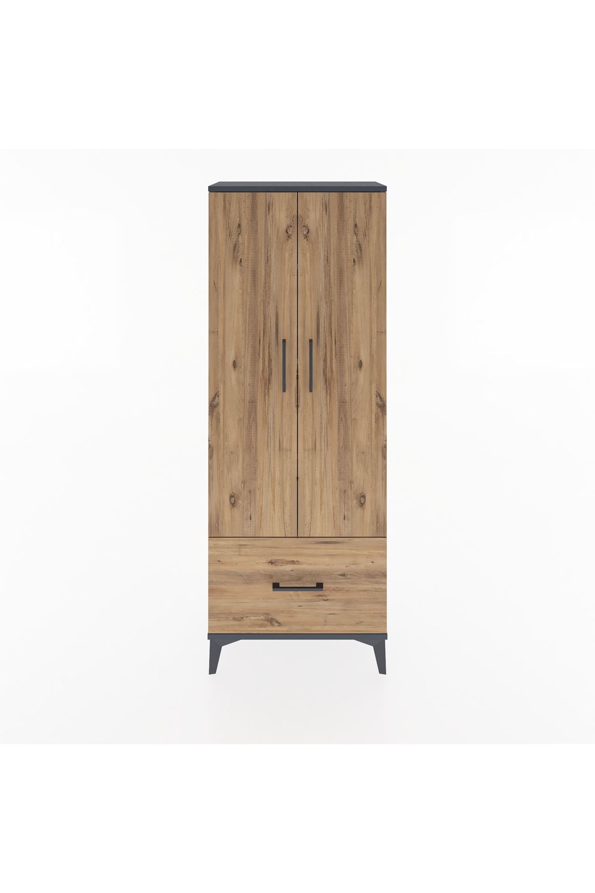 Arges Dolap 4 Raflı Tek Çekmeceli 2 Kapaklı 60x30x163 Antrasit-Çam