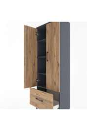 Arges Dolap 4 Raflı Tek Çekmeceli 2 Kapaklı 60x30x163 Antrasit-Çam