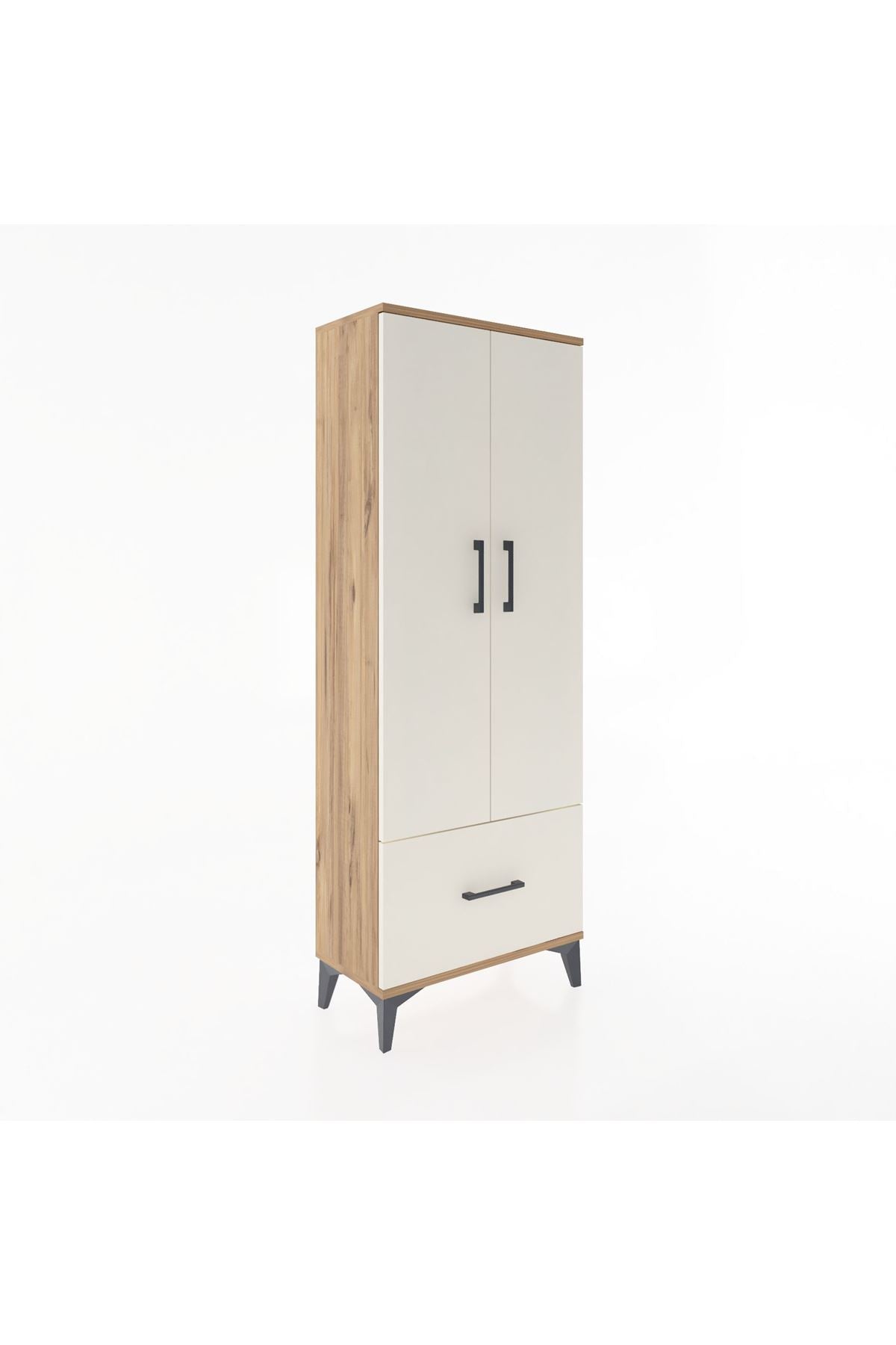 Arges Dolap 4 Raflı Tek Çekmeceli 2 Kapaklı 60x30x163 Çam-Aytaşı