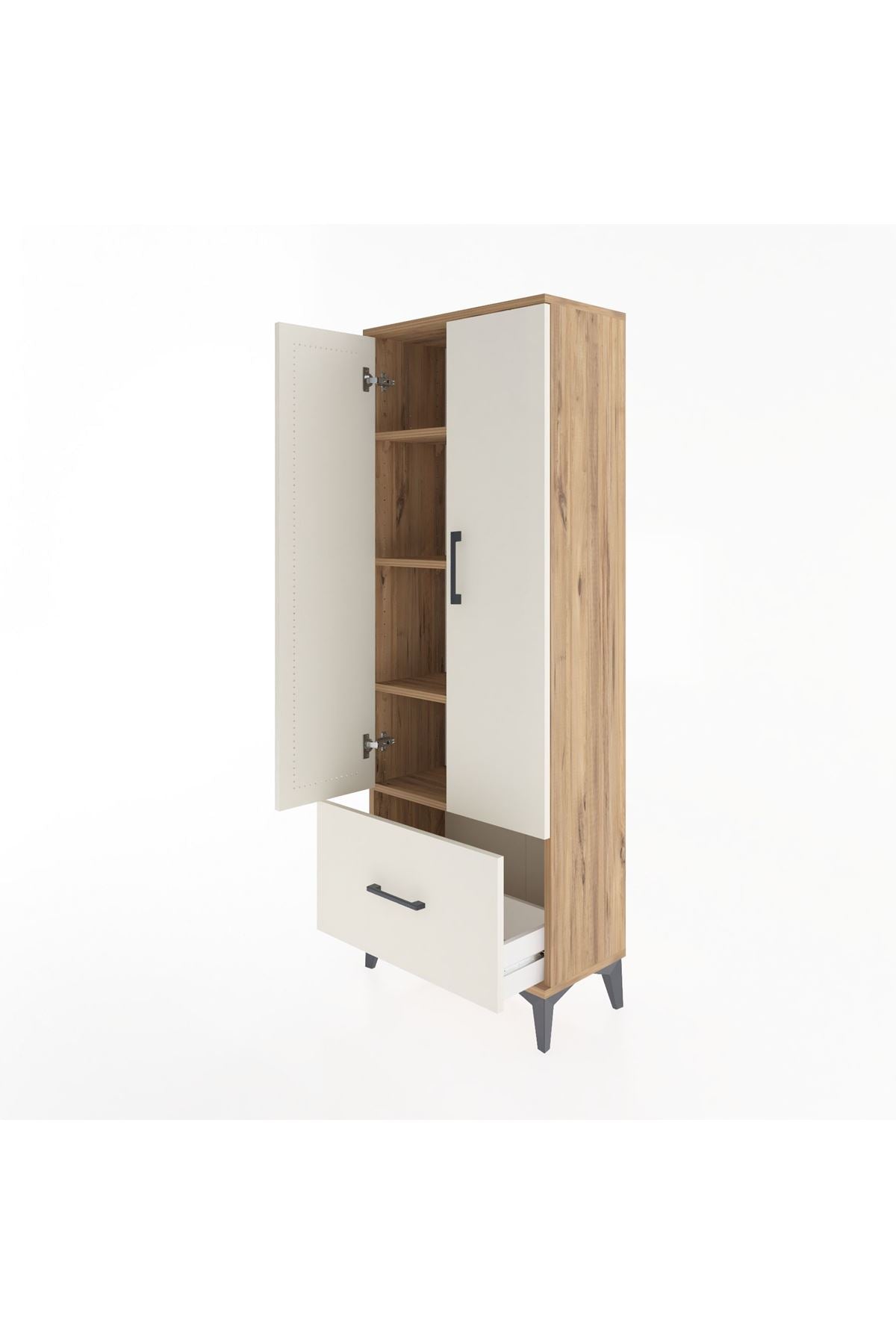 Arges Dolap 4 Raflı Tek Çekmeceli 2 Kapaklı 60x30x163 Çam-Aytaşı