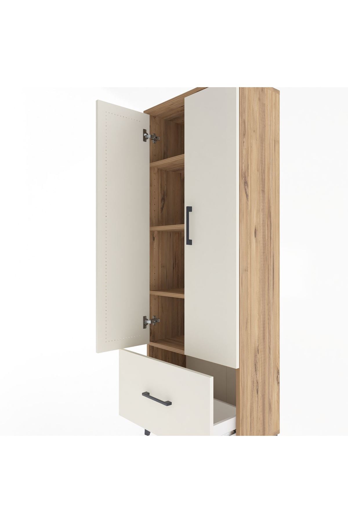 Arges Dolap 4 Raflı Tek Çekmeceli 2 Kapaklı 60x30x163 Çam-Aytaşı