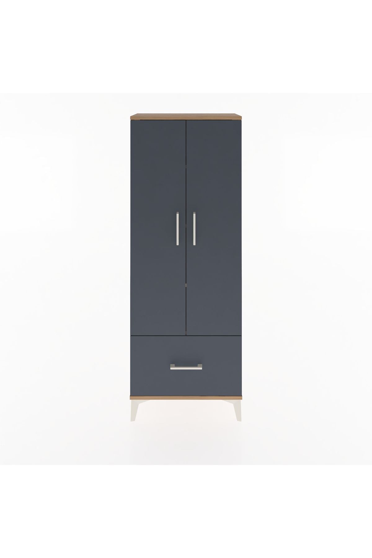 Arges Dolap 4 Raflı Tek Çekmeceli 2 Kapaklı 60x30x163 Çam-Antrasit