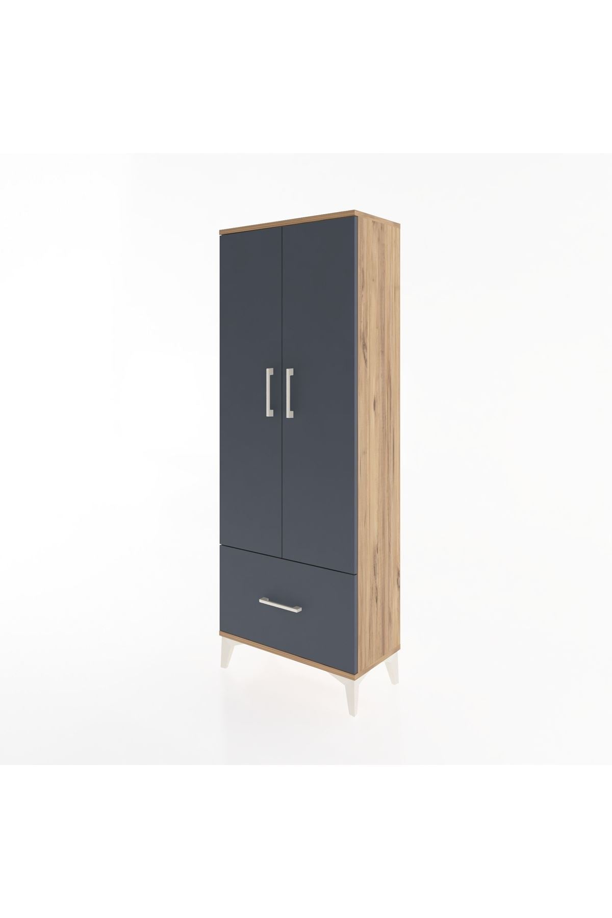 Arges Dolap 4 Raflı Tek Çekmeceli 2 Kapaklı 60x30x163 Çam-Antrasit