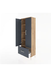 Arges Dolap 4 Raflı Tek Çekmeceli 2 Kapaklı 60x30x163 Çam-Antrasit