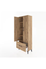 Arges Dolap 4 Raflı Tek Çekmeceli 2 Kapaklı 60x30x163 Çam-Çam