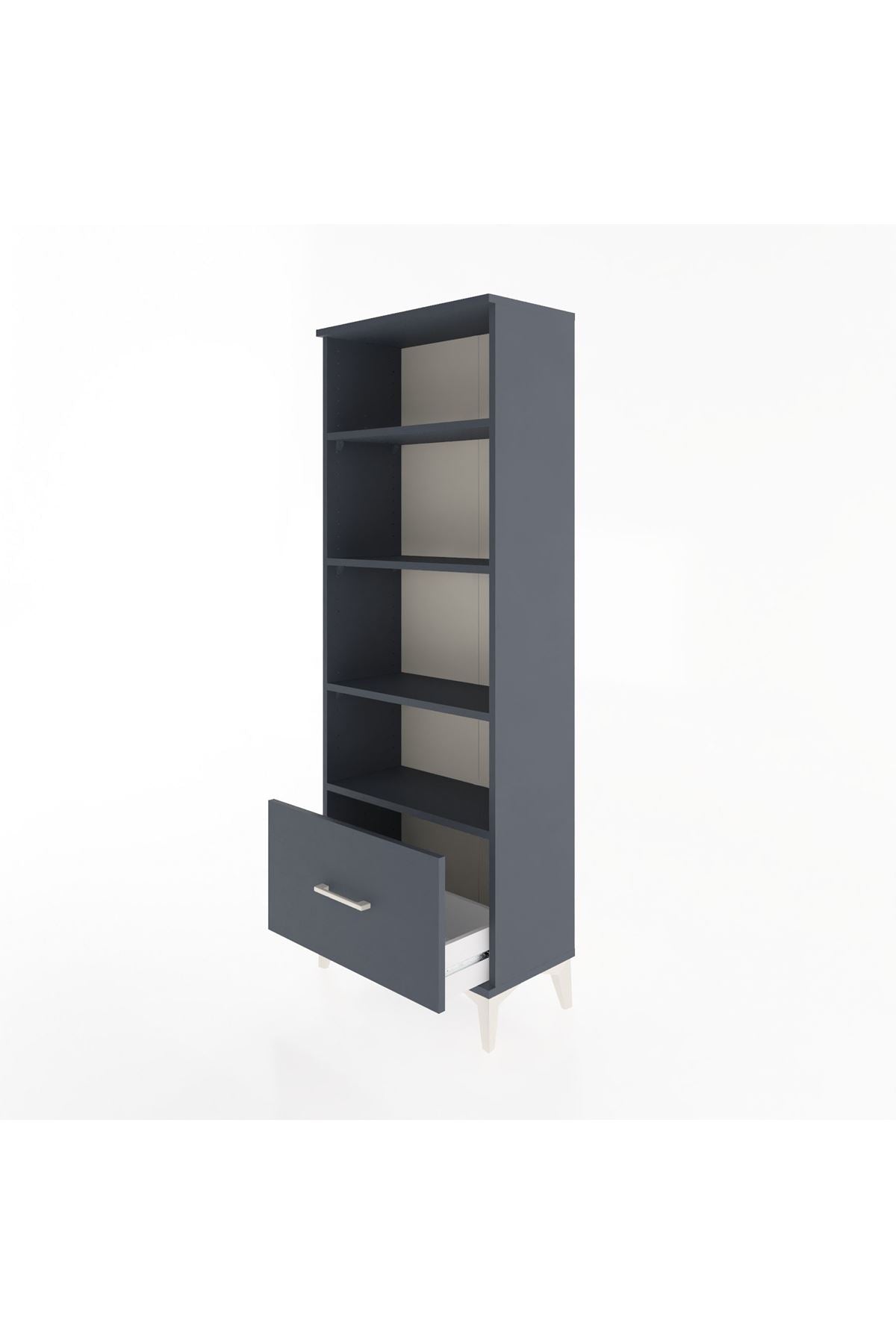 Arges Dolap 4 Raflı Tek Çekmeceli 60x30x163 Antrasit-Antrasit