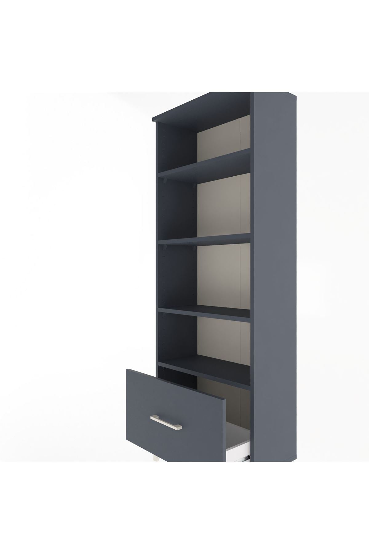 Arges Dolap 4 Raflı Tek Çekmeceli 60x30x163 Antrasit-Antrasit