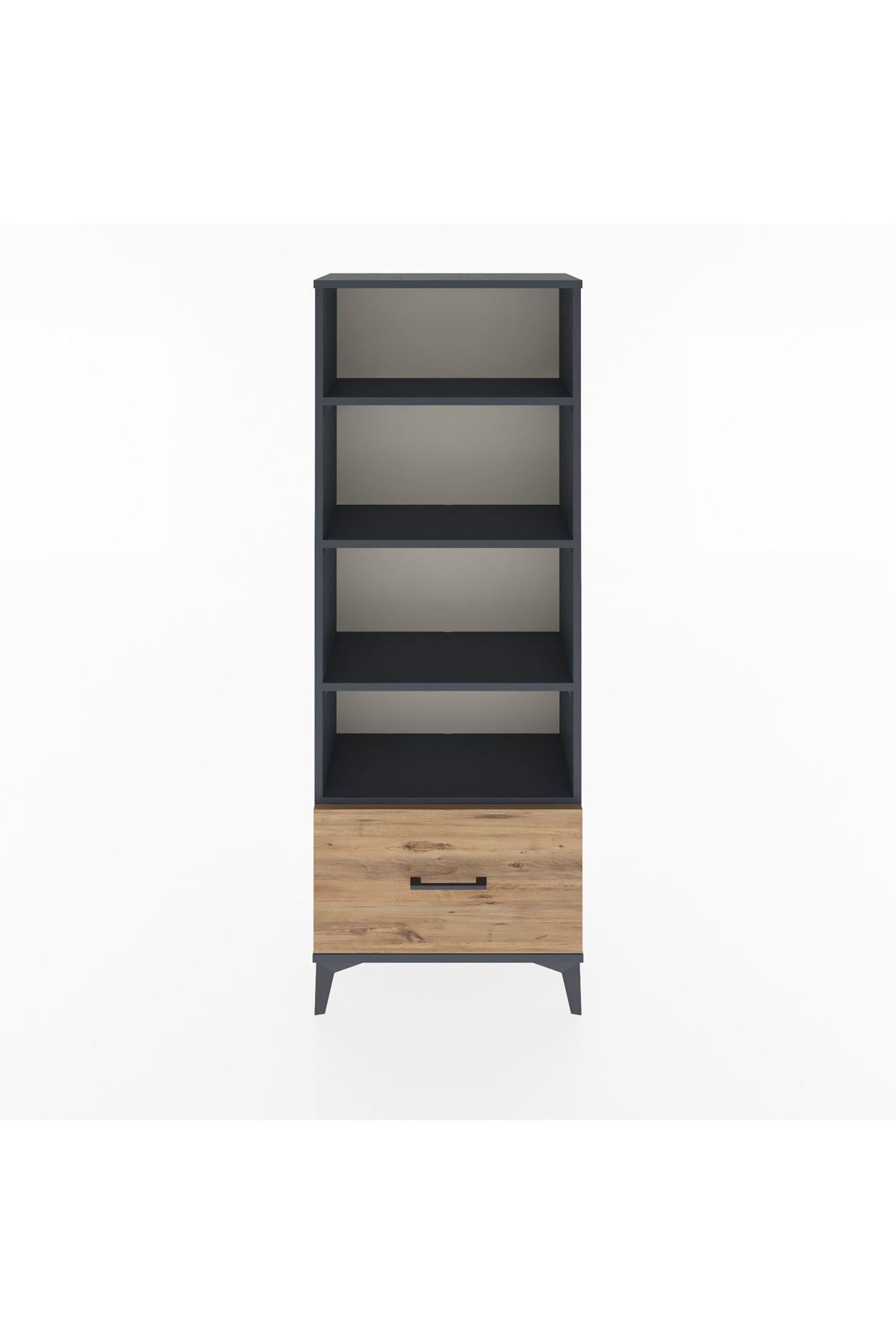 Arges Dolap 4 Raflı Tek Çekmeceli 60x30x163 Antrasit-Çam