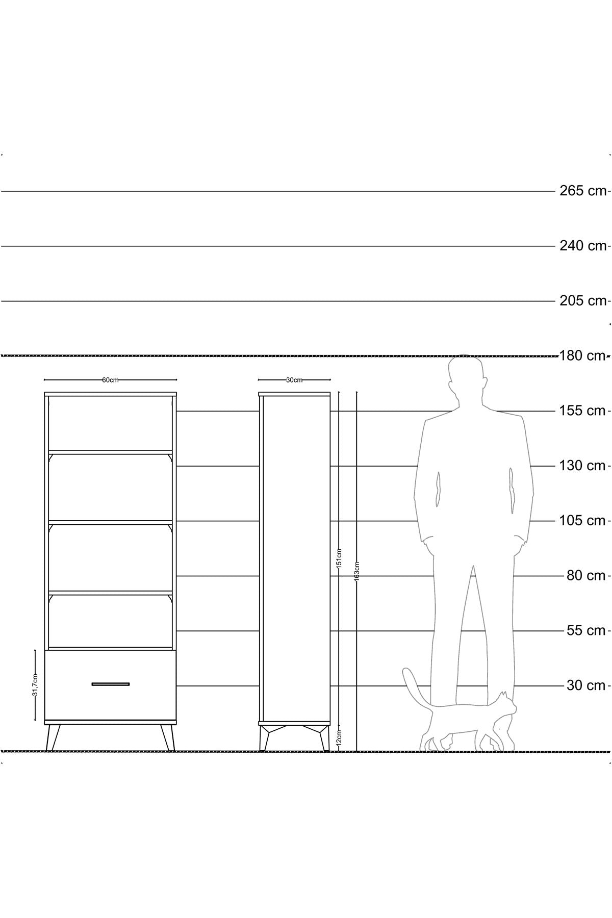 Arges Dolap 4 Raflı Tek Çekmeceli 60x30x163 Antrasit-Aytaşı