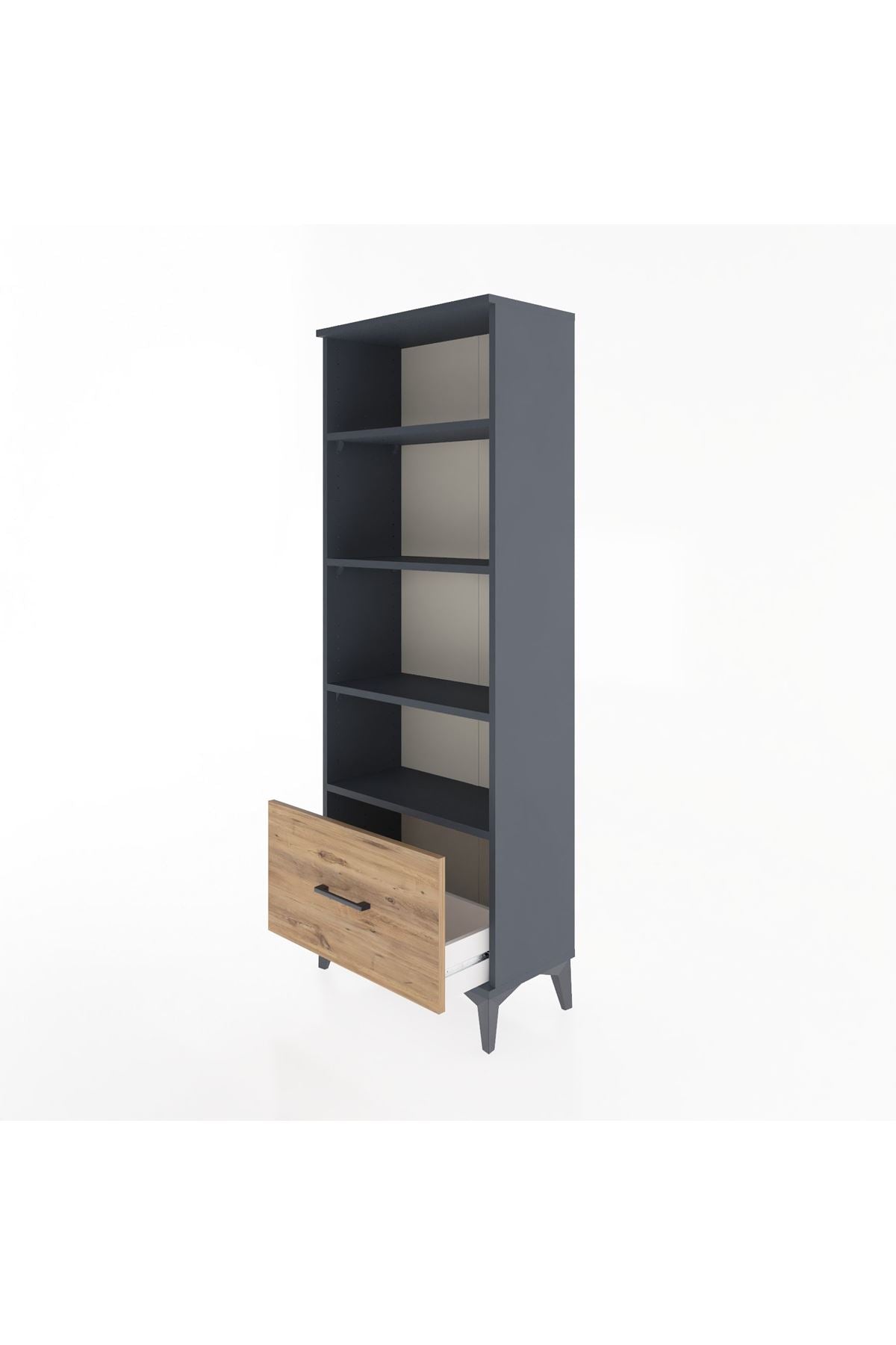 Arges Dolap 4 Raflı Tek Çekmeceli 60x30x163 Antrasit-Çam