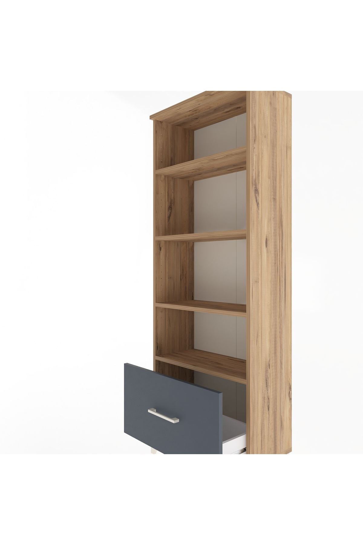 Arges Dolap 4 Raflı Tek Çekmeceli 60x30x163 Çam-Antrasit