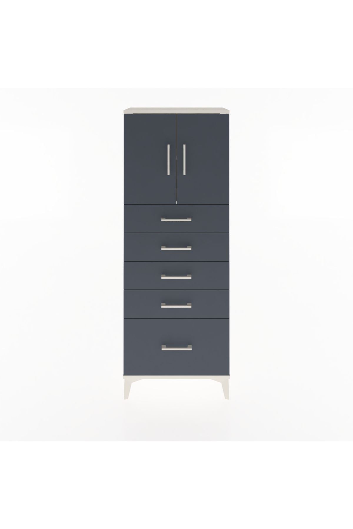 Arges Dolap 2 Raflı 5 Çekmeceli 2 Kapaklı 60x30x163 Aytaşı-Antrasit