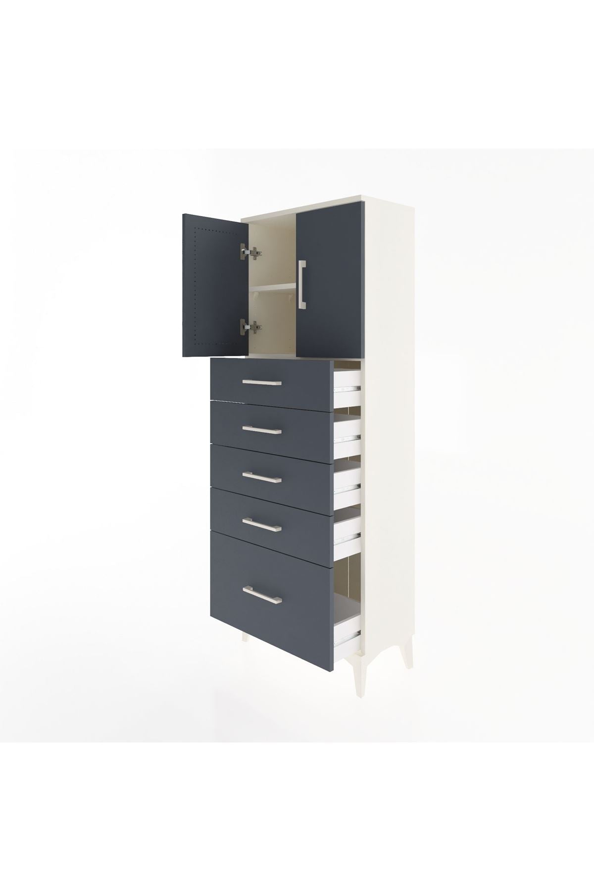 Arges Dolap 2 Raflı 5 Çekmeceli 2 Kapaklı 60x30x163 Aytaşı-Antrasit