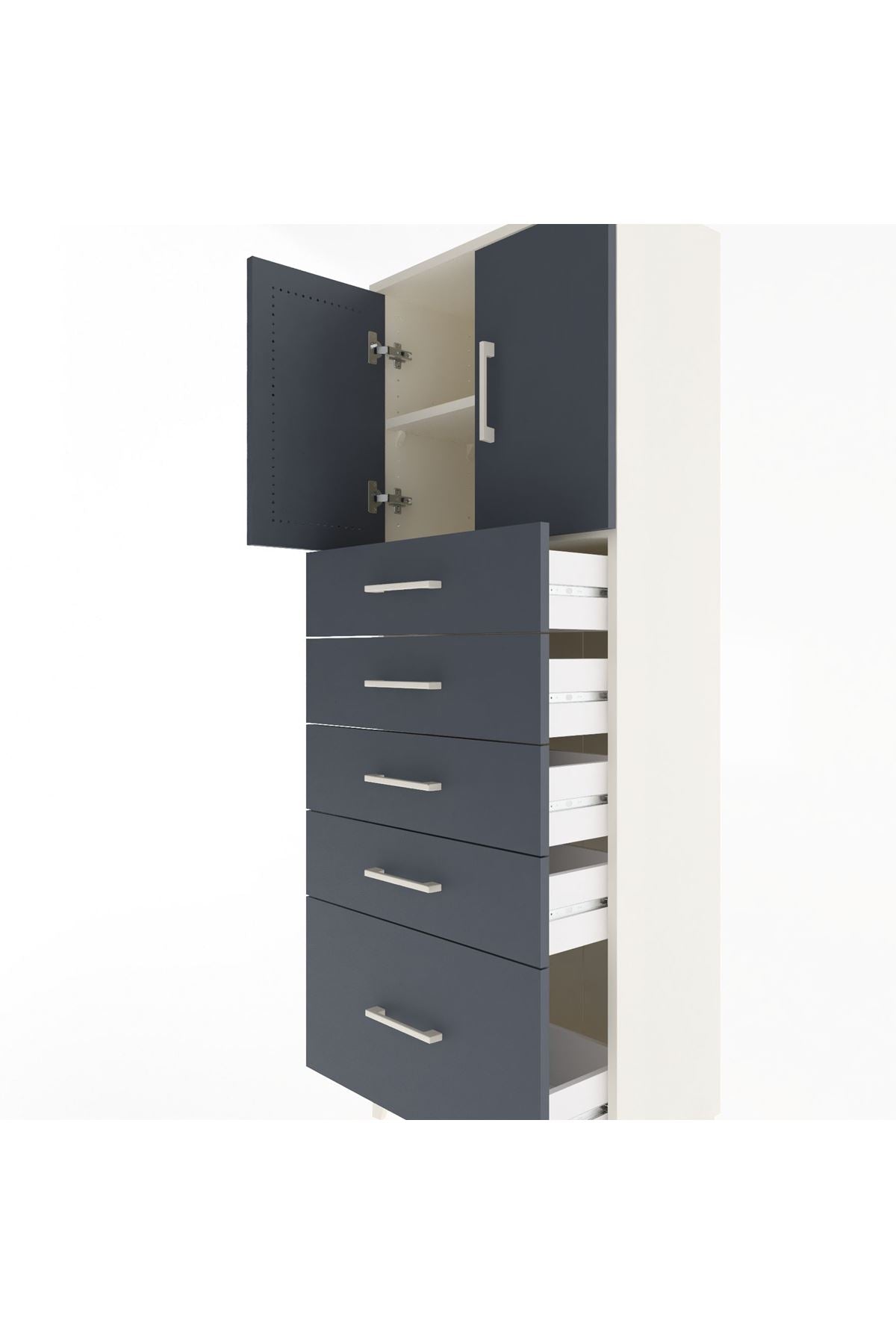 Arges Dolap 2 Raflı 5 Çekmeceli 2 Kapaklı 60x30x163 Aytaşı-Antrasit