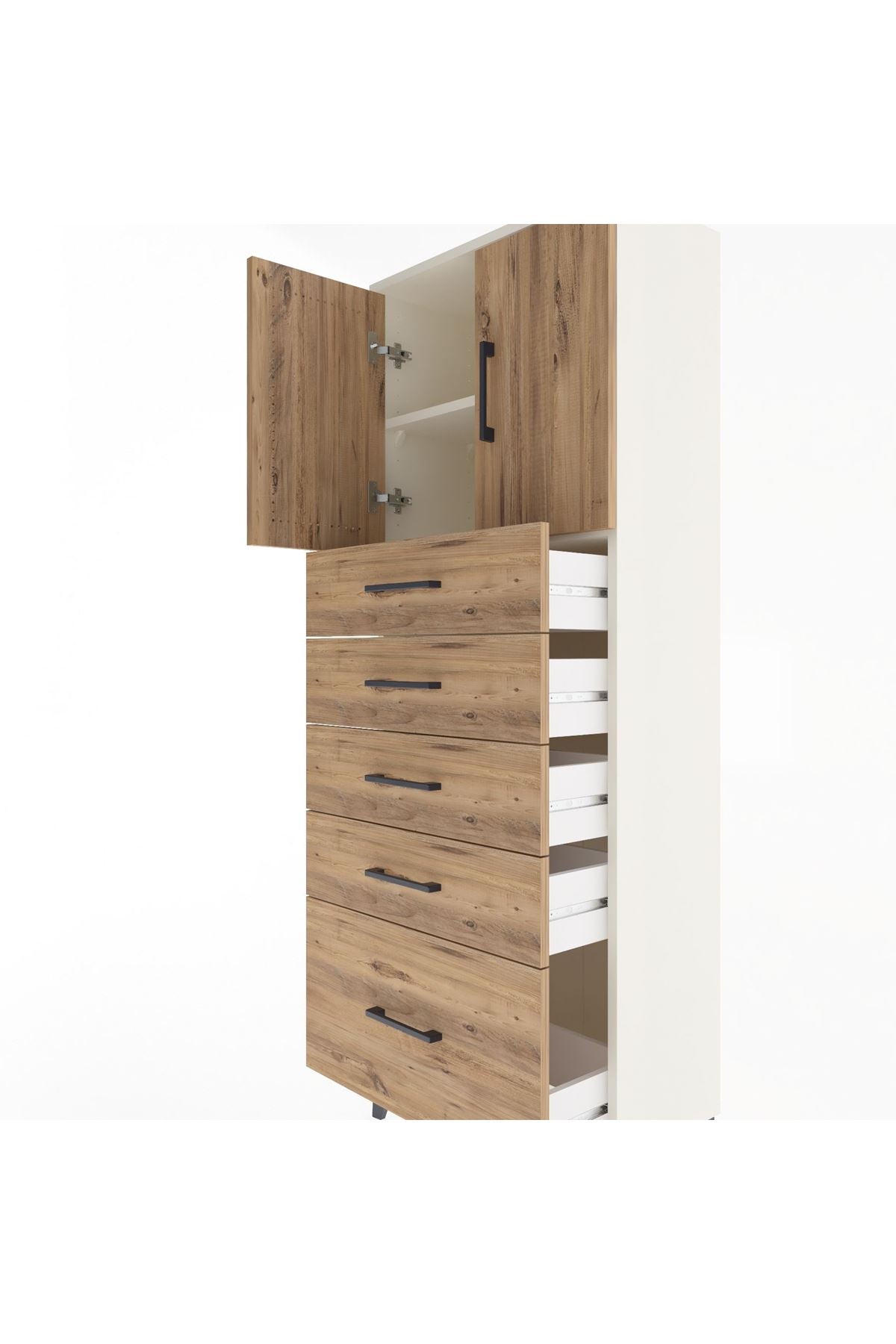 Arges Dolap 2 Raflı 5 Çekmeceli 2 Kapaklı 60x30x163 Aytaşı-Çam
