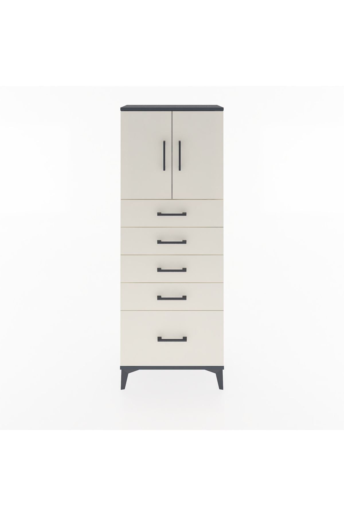 Arges Dolap 2 Raflı 5 Çekmeceli 2 Kapaklı 60x30x163 Antrasit-Aytaşı