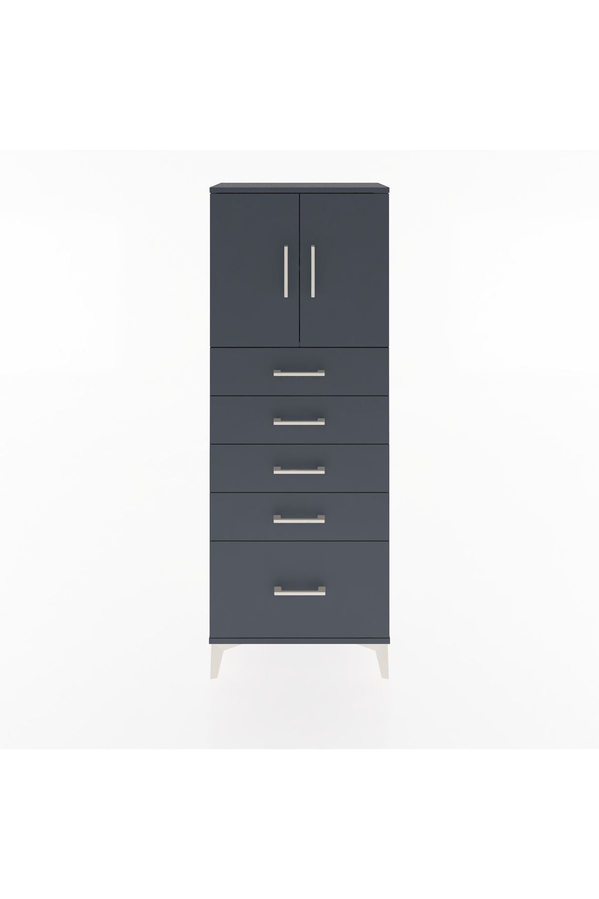 Arges Dolap 2 Raflı 5 Çekmeceli 2 Kapaklı 60x30x163 Antrasit-Antrasit