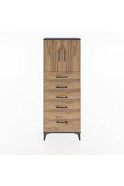 Arges Dolap 2 Raflı 5 Çekmeceli 2 Kapaklı 60x30x163 Antrasit-Çam