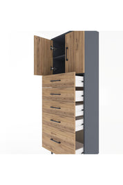 Arges Dolap 2 Raflı 5 Çekmeceli 2 Kapaklı 60x30x163 Antrasit-Çam