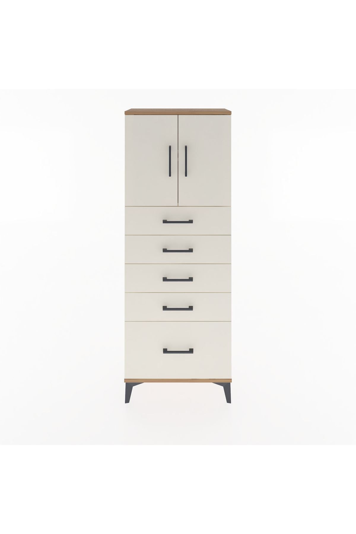 Arges Dolap 2 Raflı 5 Çekmeceli 2 Kapaklı 60x30x163 Çam-Aytaşı