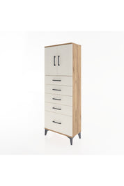 Arges Dolap 2 Raflı 5 Çekmeceli 2 Kapaklı 60x30x163 Çam-Aytaşı