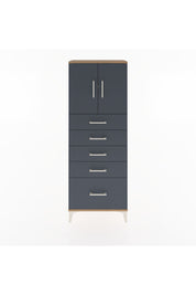 Arges Dolap 2 Raflı 5 Çekmeceli 2 Kapaklı 60x30x163 Çam-Antrasit