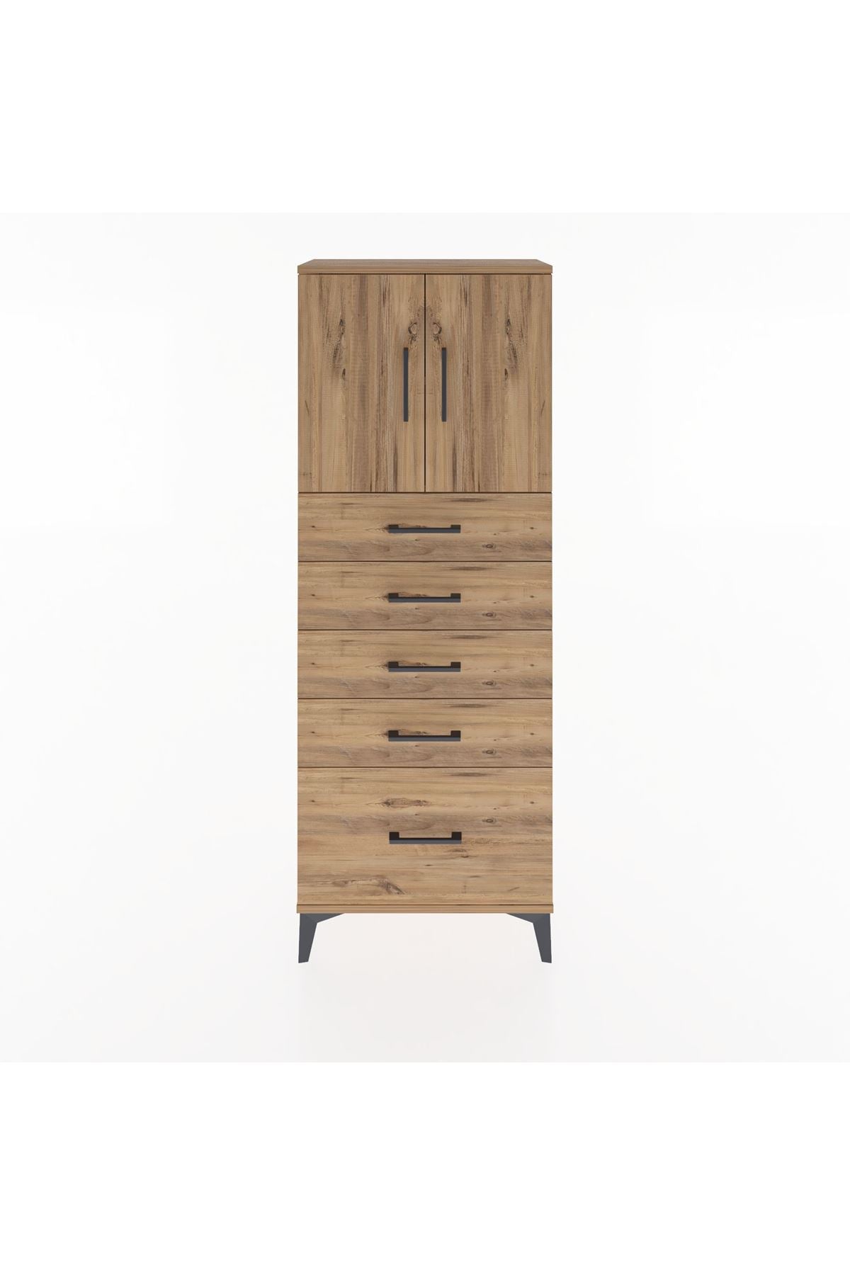 Arges Dolap 2 Raflı 5 Çekmeceli 2 Kapaklı 60x30x163 Çam-Çam