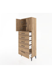 Arges Dolap 2 Raflı 5 Çekmeceli 2 Kapaklı 60x30x163 Çam-Çam