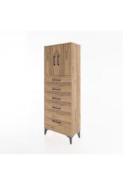 Arges Dolap 2 Raflı 5 Çekmeceli 2 Kapaklı 60x30x163 Çam-Çam