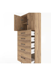 Arges Dolap 2 Raflı 5 Çekmeceli 2 Kapaklı 60x30x163 Çam-Çam