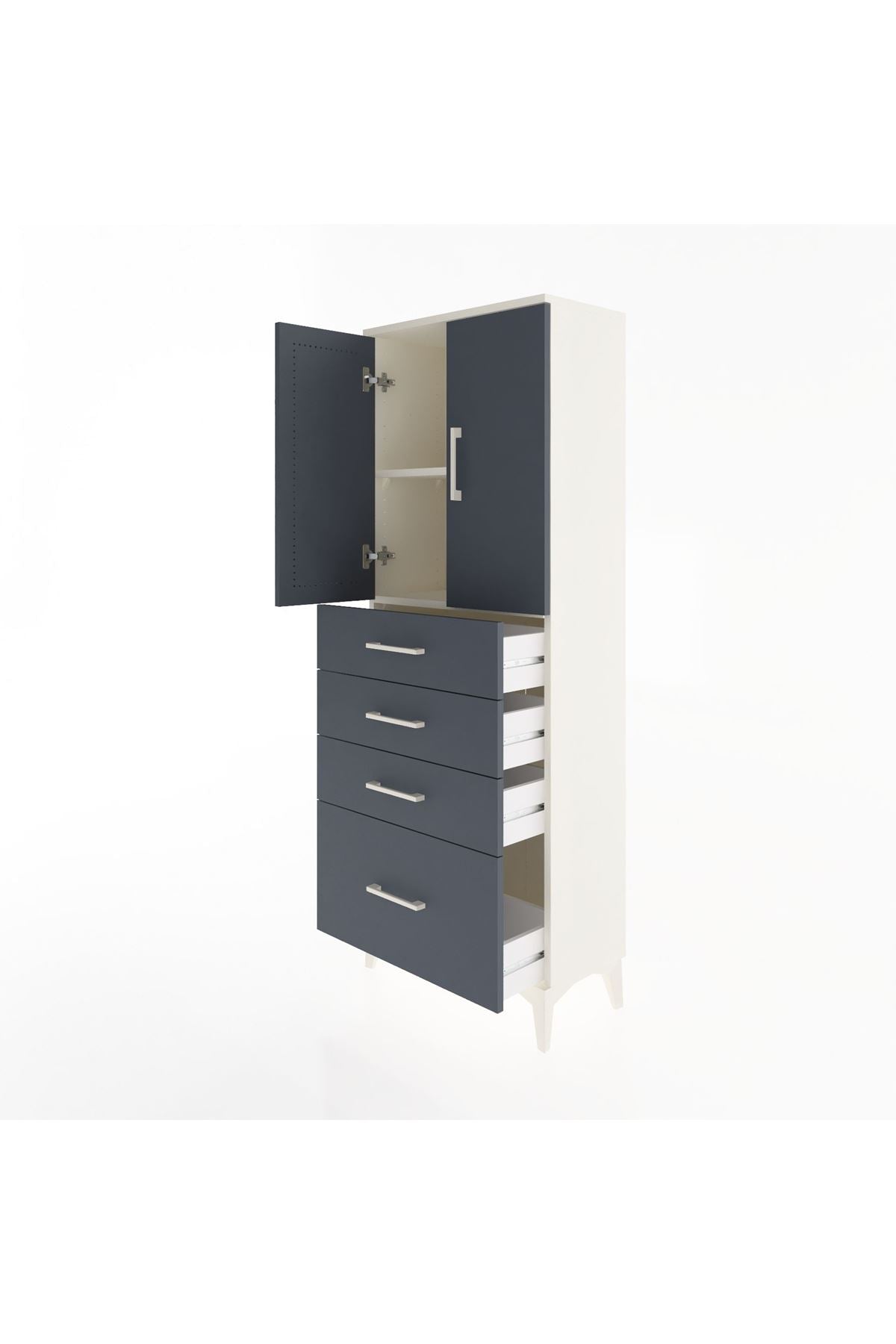 Arges Dolap 2 Raflı 4 Çekmeceli 2 Kapaklı 60x30x163 Aytaşı-Antrasit