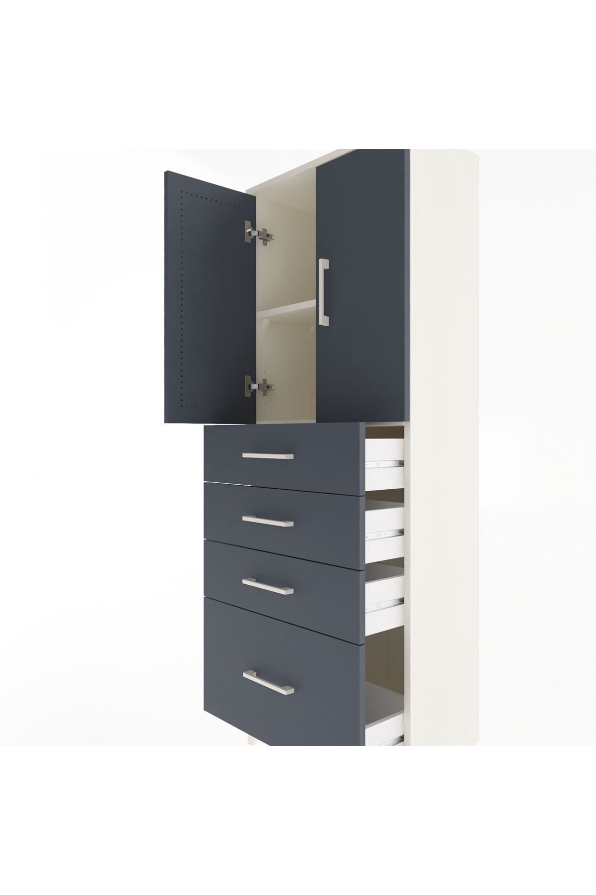 Arges Dolap 2 Raflı 4 Çekmeceli 2 Kapaklı 60x30x163 Aytaşı-Antrasit