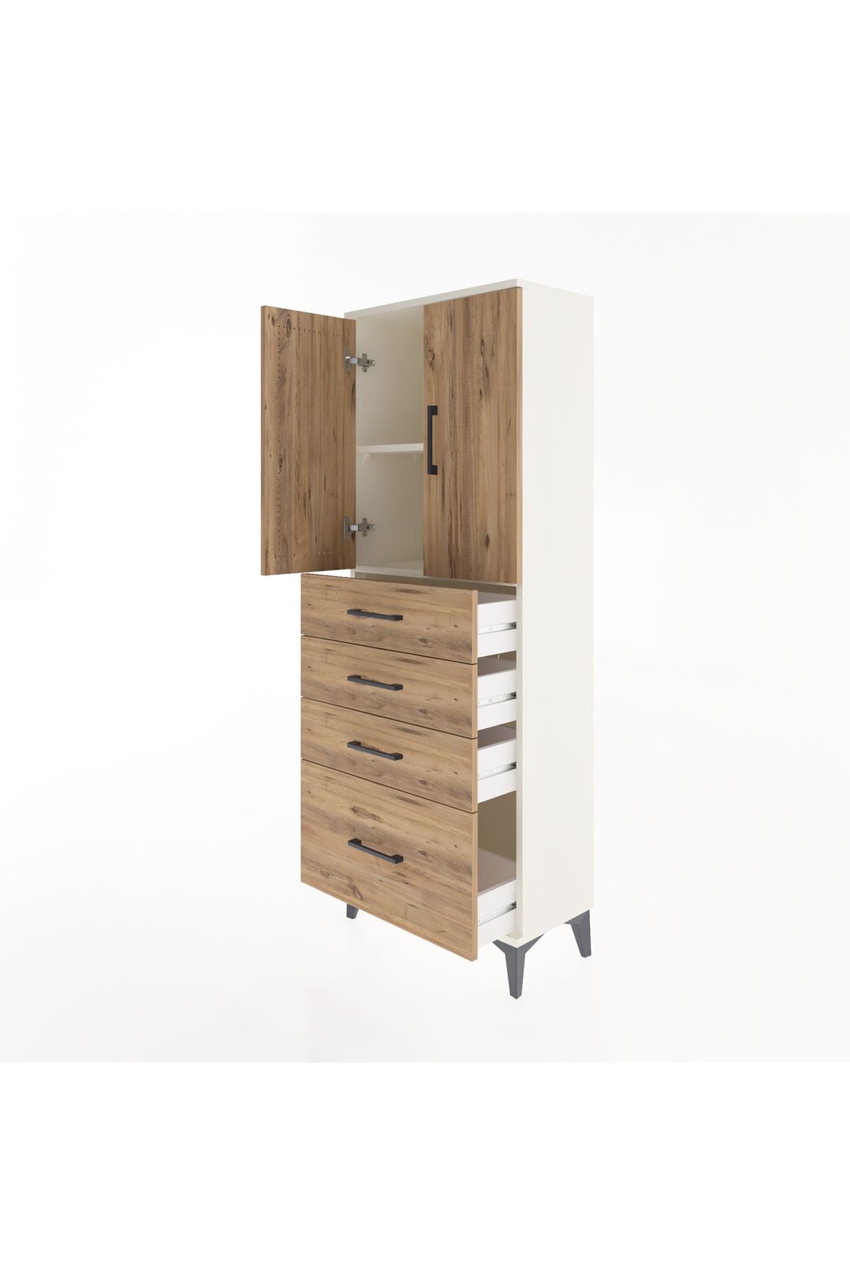 Arges Dolap 2 Raflı 4 Çekmeceli 2 Kapaklı 60x30x163 Aytaşı-Çam