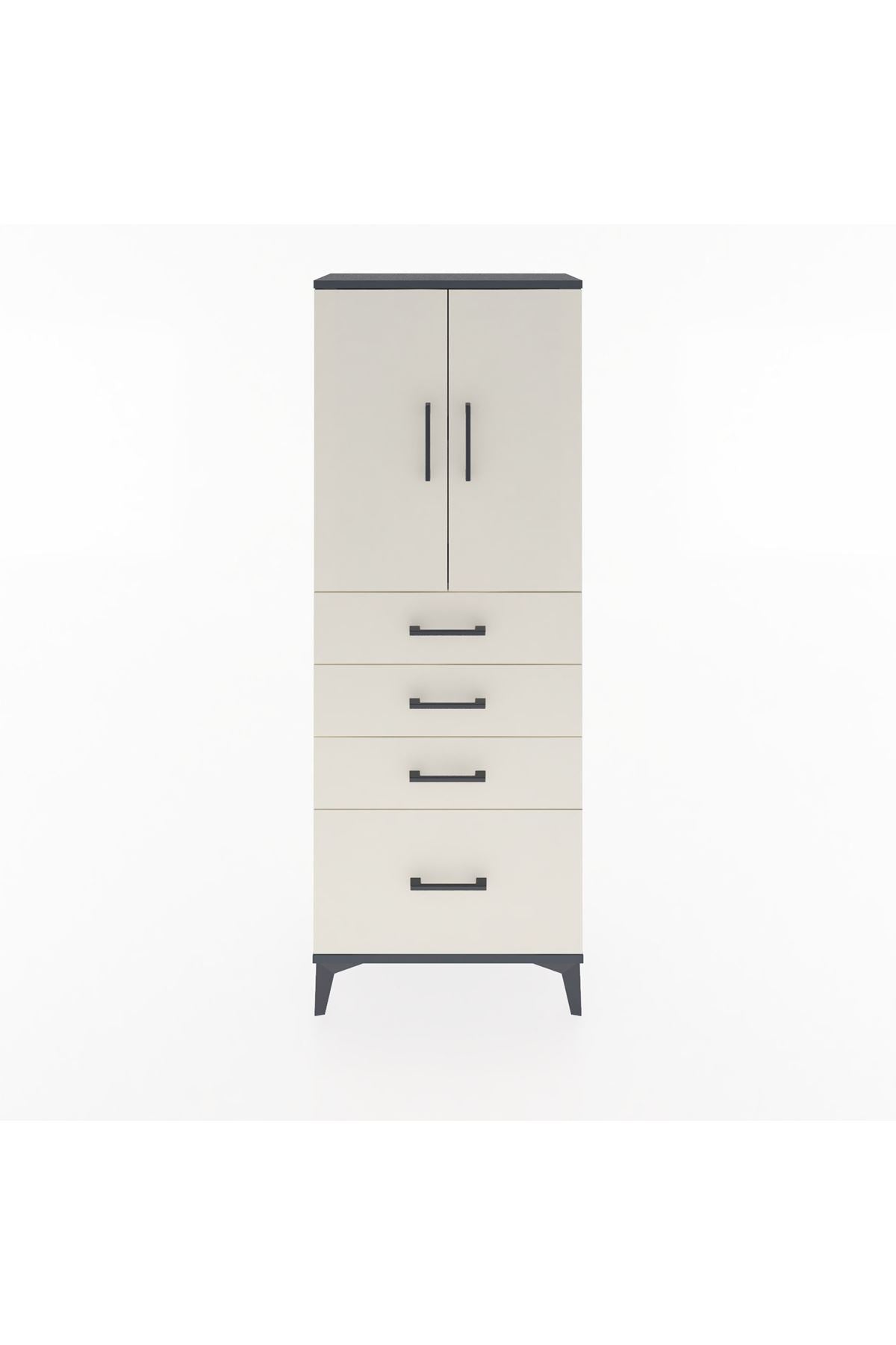 Arges Dolap 2 Raflı 4 Çekmeceli 2 Kapaklı 60x30x163 Antrasit-Aytaşı