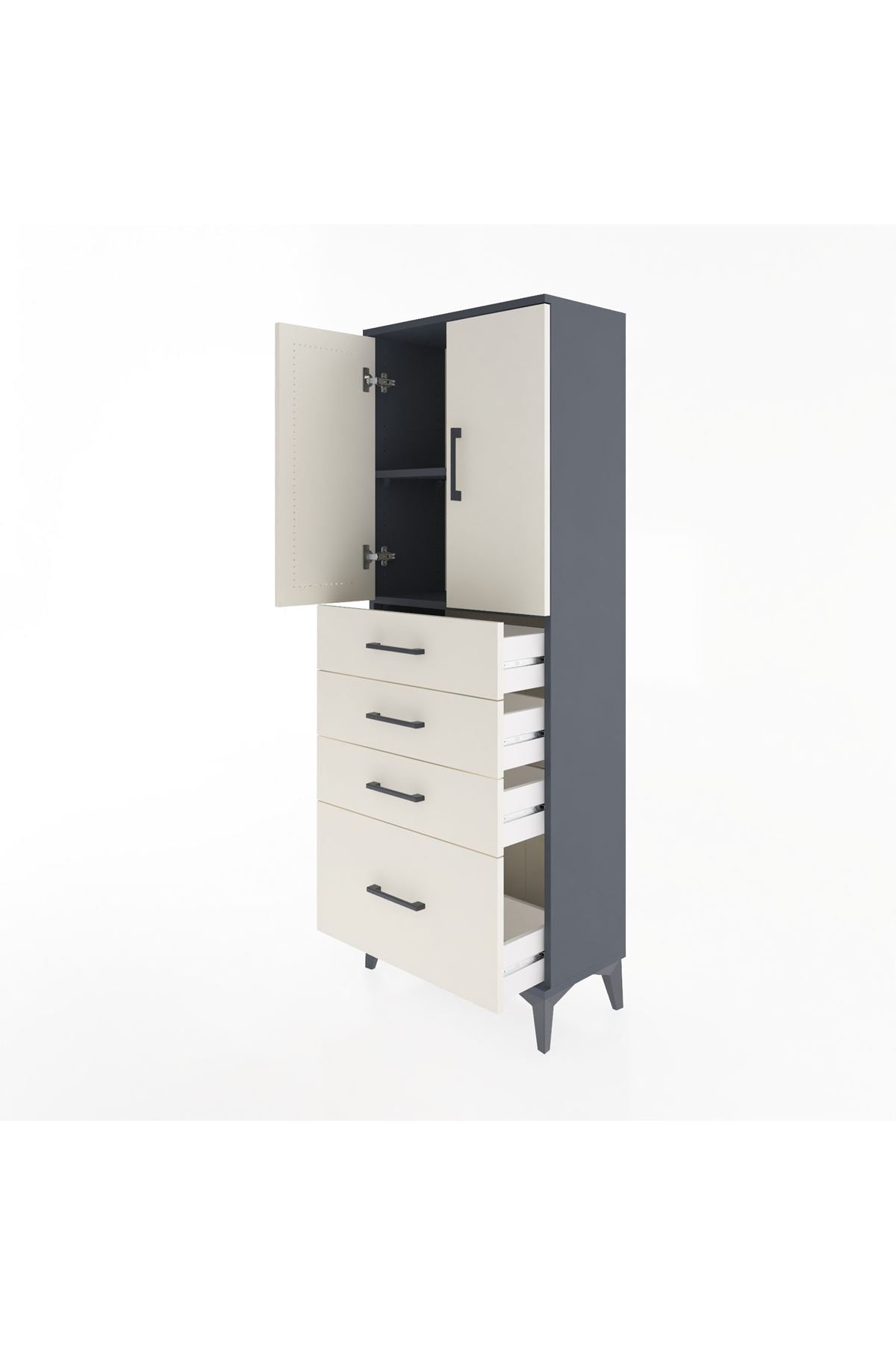 Arges Dolap 2 Raflı 4 Çekmeceli 2 Kapaklı 60x30x163 Antrasit-Aytaşı