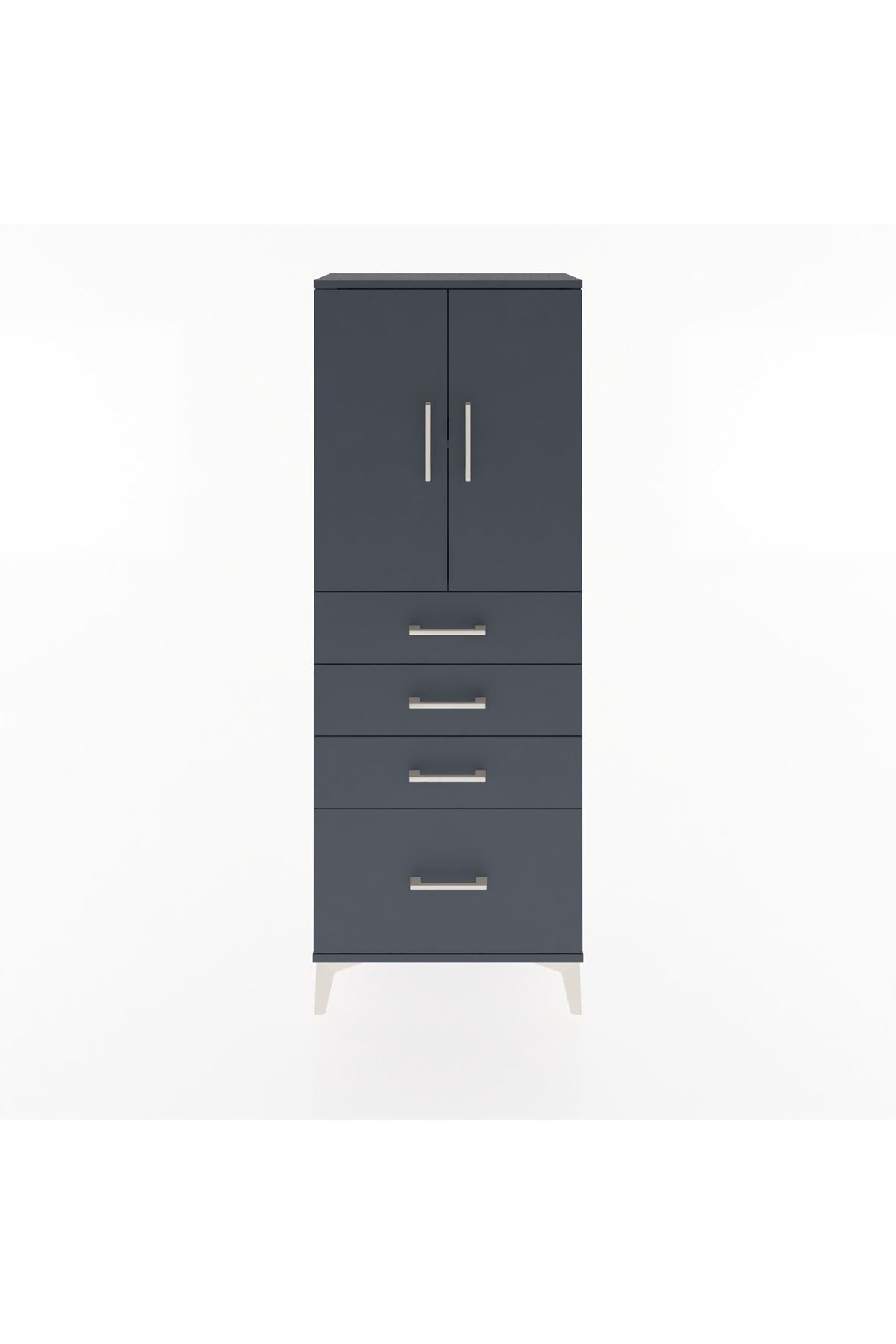 Arges Dolap 2 Raflı 4 Çekmeceli 2 Kapaklı 60x30x163 Antrasit-Antrasit