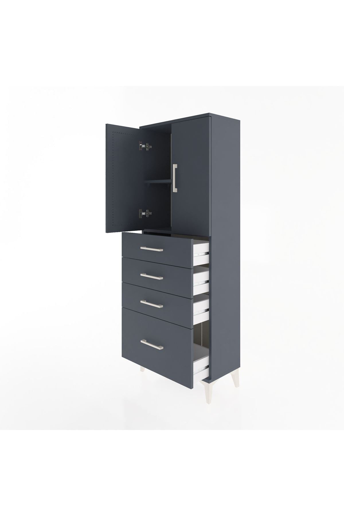 Arges Dolap 2 Raflı 4 Çekmeceli 2 Kapaklı 60x30x163 Antrasit-Antrasit