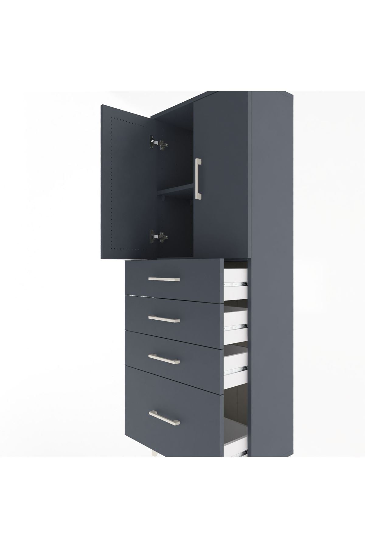 Arges Dolap 2 Raflı 4 Çekmeceli 2 Kapaklı 60x30x163 Antrasit-Antrasit