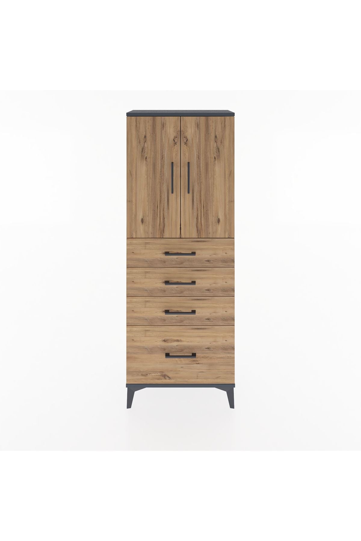 Arges Dolap 2 Raflı 4 Çekmeceli 2 Kapaklı 60x30x163 Antrasit-Çam