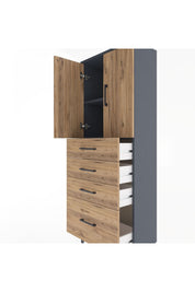 Arges Dolap 2 Raflı 4 Çekmeceli 2 Kapaklı 60x30x163 Antrasit-Çam