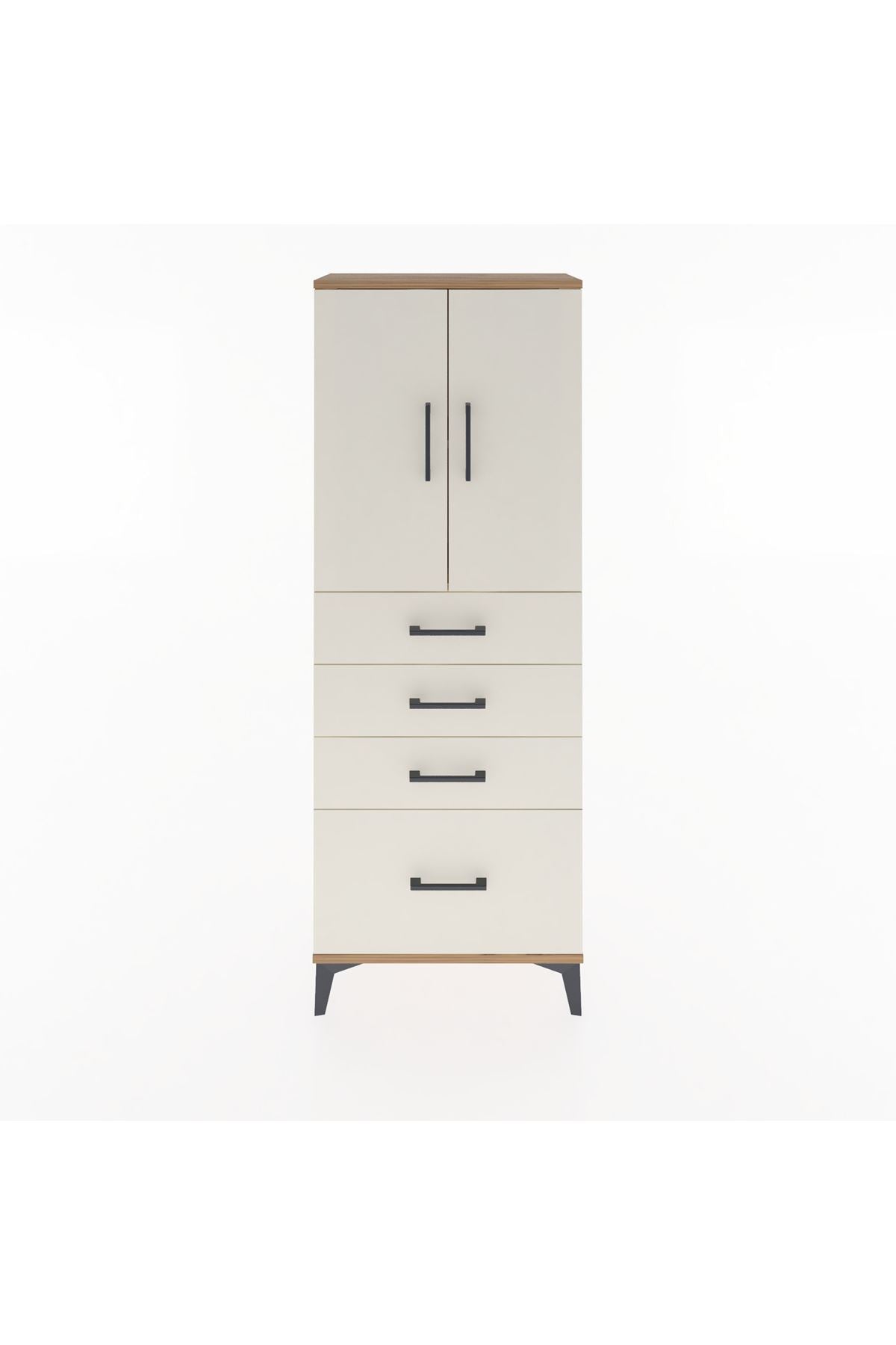 Arges Dolap 2 Raflı 4 Çekmeceli 2 Kapaklı 60x30x163 Çam-Aytaşı