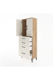 Arges Dolap 2 Raflı 4 Çekmeceli 2 Kapaklı 60x30x163 Çam-Aytaşı