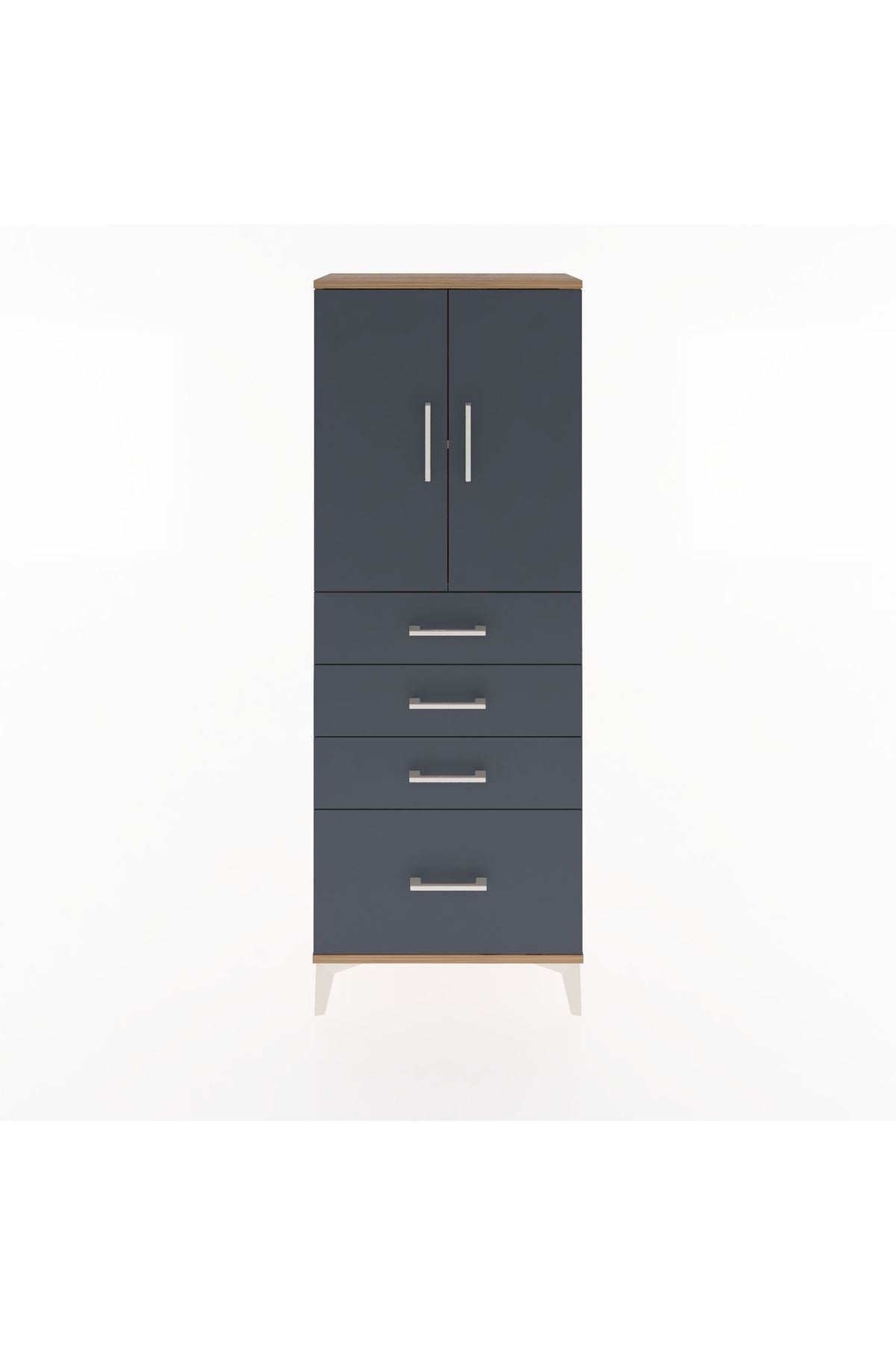 Arges Dolap 2 Raflı 4 Çekmeceli 2 Kapaklı 60x30x163 Çam-Antrasit