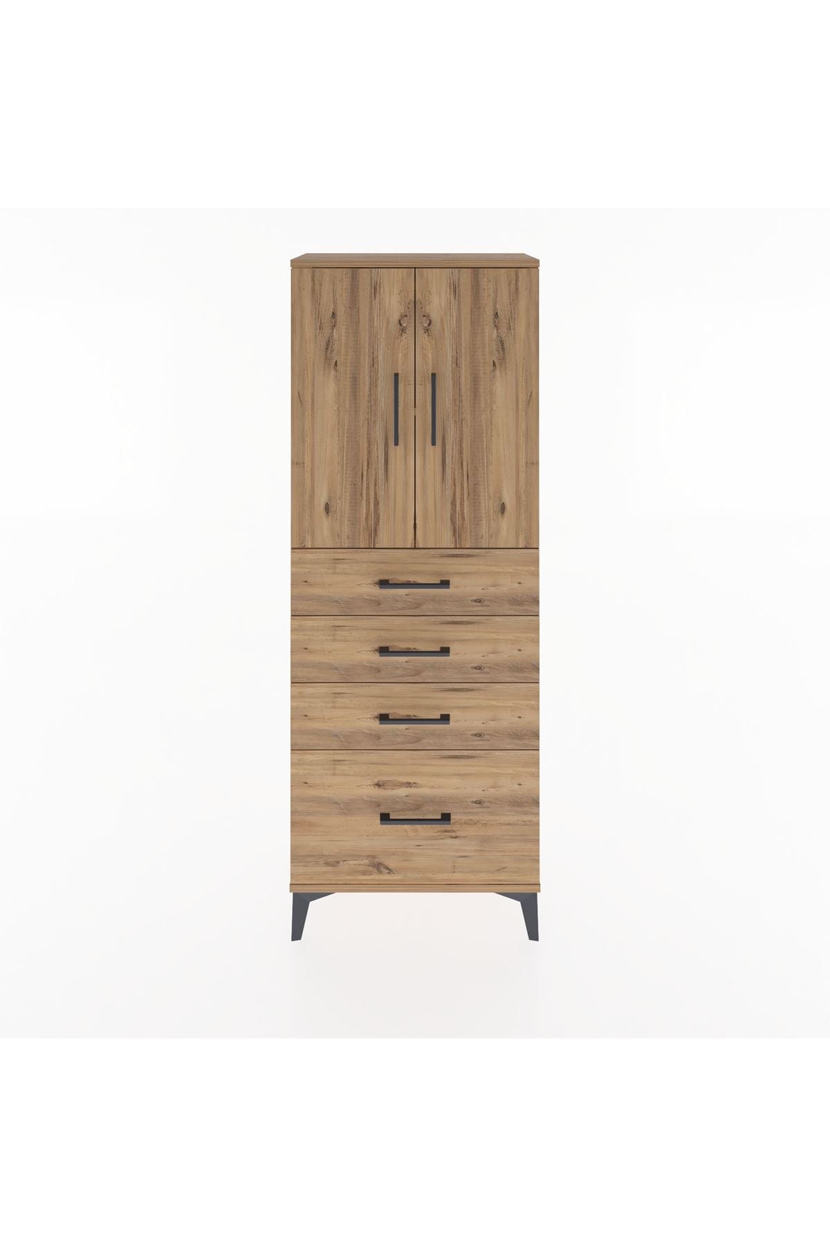 Arges Dolap 2 Raflı 4 Çekmeceli 2 Kapaklı 60x30x163 Çam-Çam