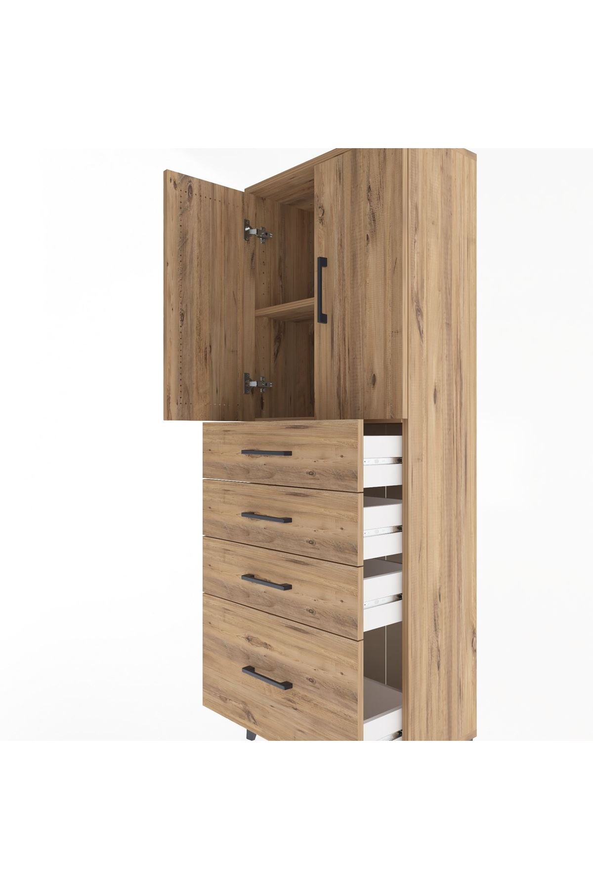 Arges Dolap 2 Raflı 4 Çekmeceli 2 Kapaklı 60x30x163 Çam-Çam